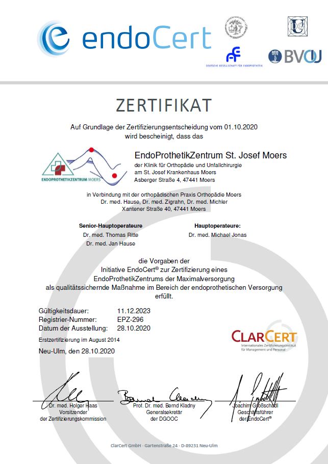 Zertifikat endoCert Zertifizierte Klinik